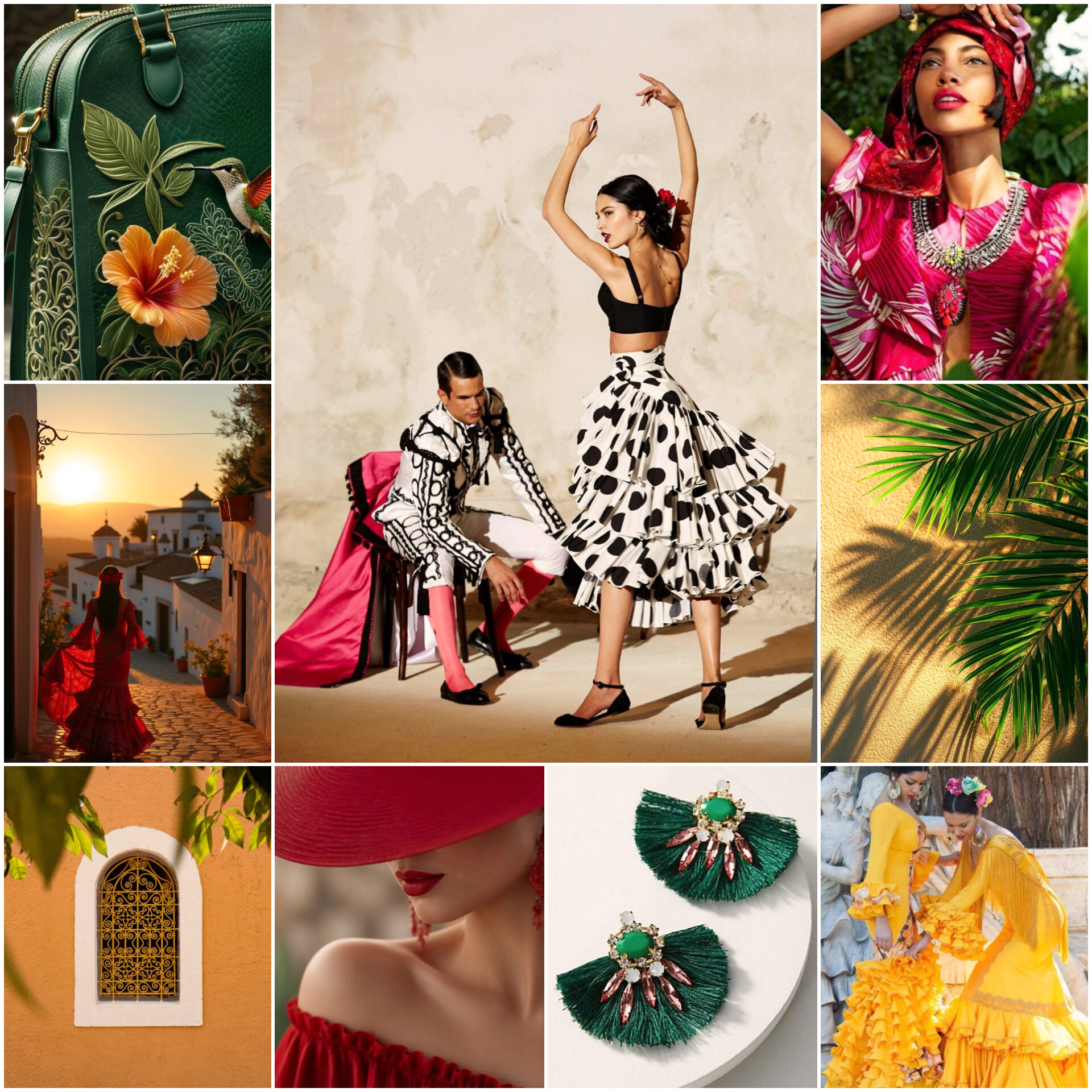 spanish_ethereal_andalucia_moodboard_olga_brylinska Spanish Ethereal fashion inspiration. Haute couture silhouettes featuring cascading ruffles, flamenco lunares, polka dots, and a fiery colors.
