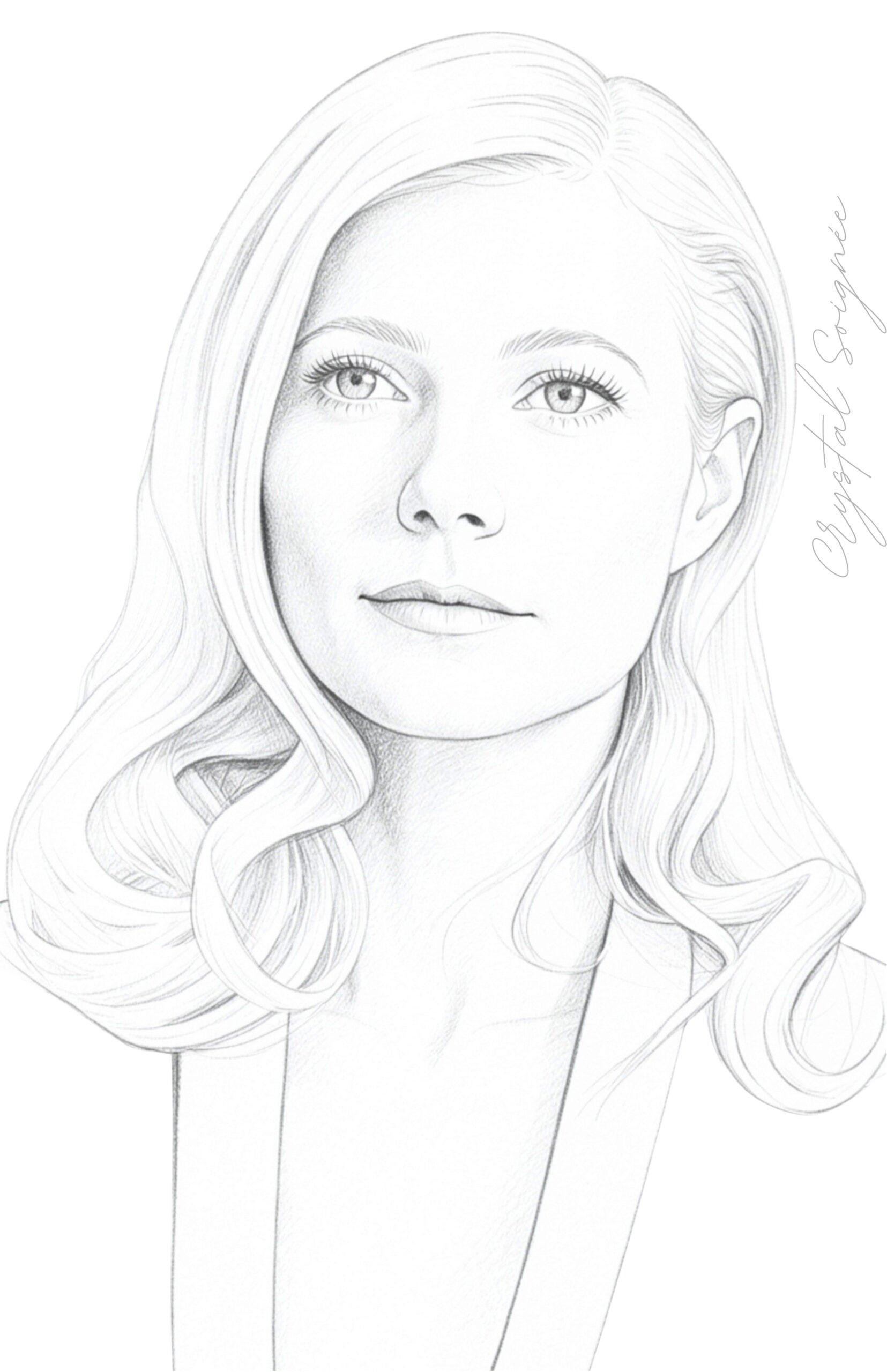 Beauty archetypes Crystal Ethereal Soignée. Facial features on a woman portrait in an original Quiet Luxury sketch.